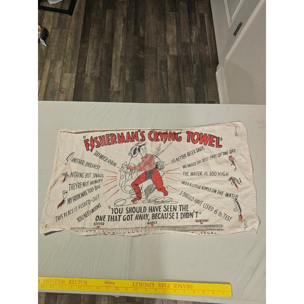 Textilimpex 26x15 Fisherman's Crying Towel Novelty Linen Vintage Sticker
